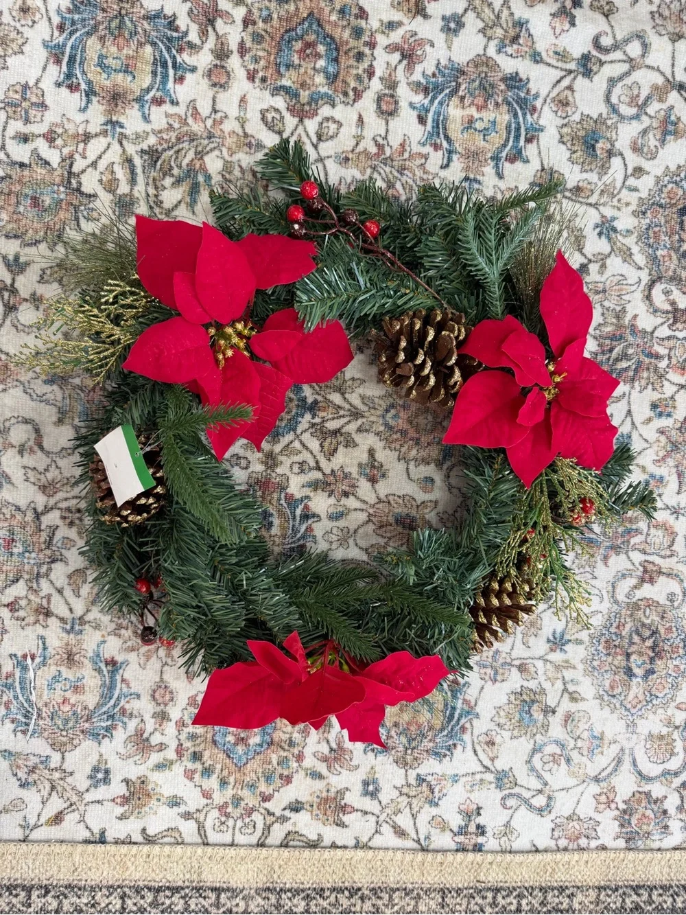 New Christmas Wreath Festive Red Poinsettia Holiday Wreath by old time pottery